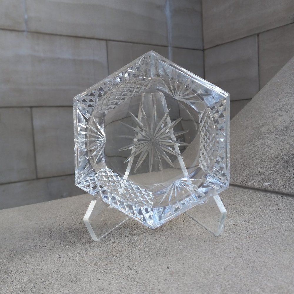 Galway Crystal Cut Hexagonal 3-Well Ashtray 7"